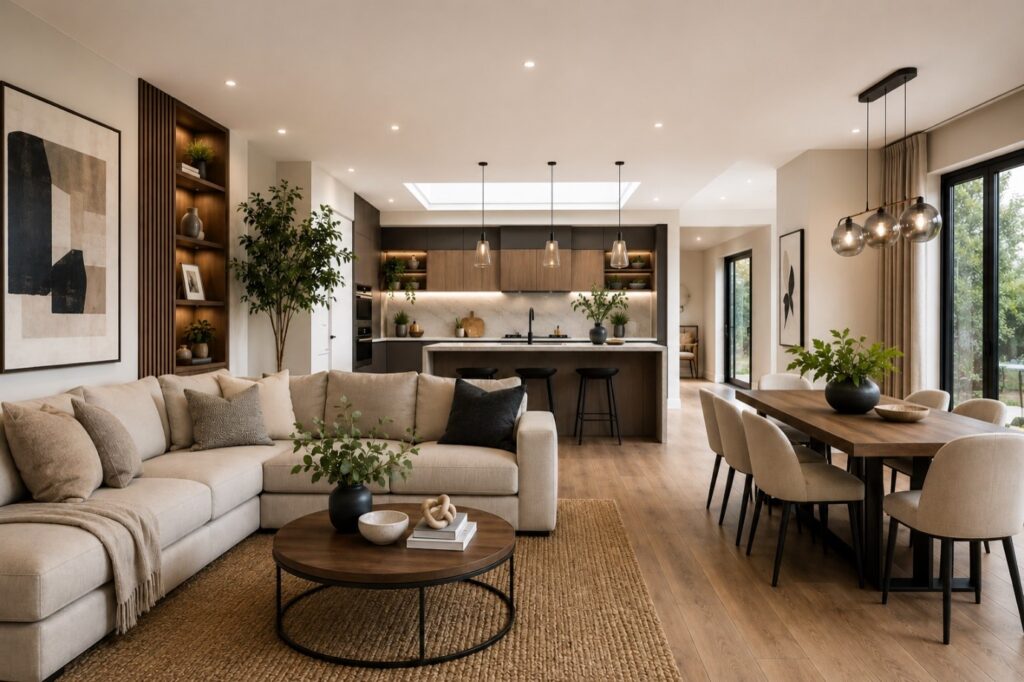 Modern open plan home interior design